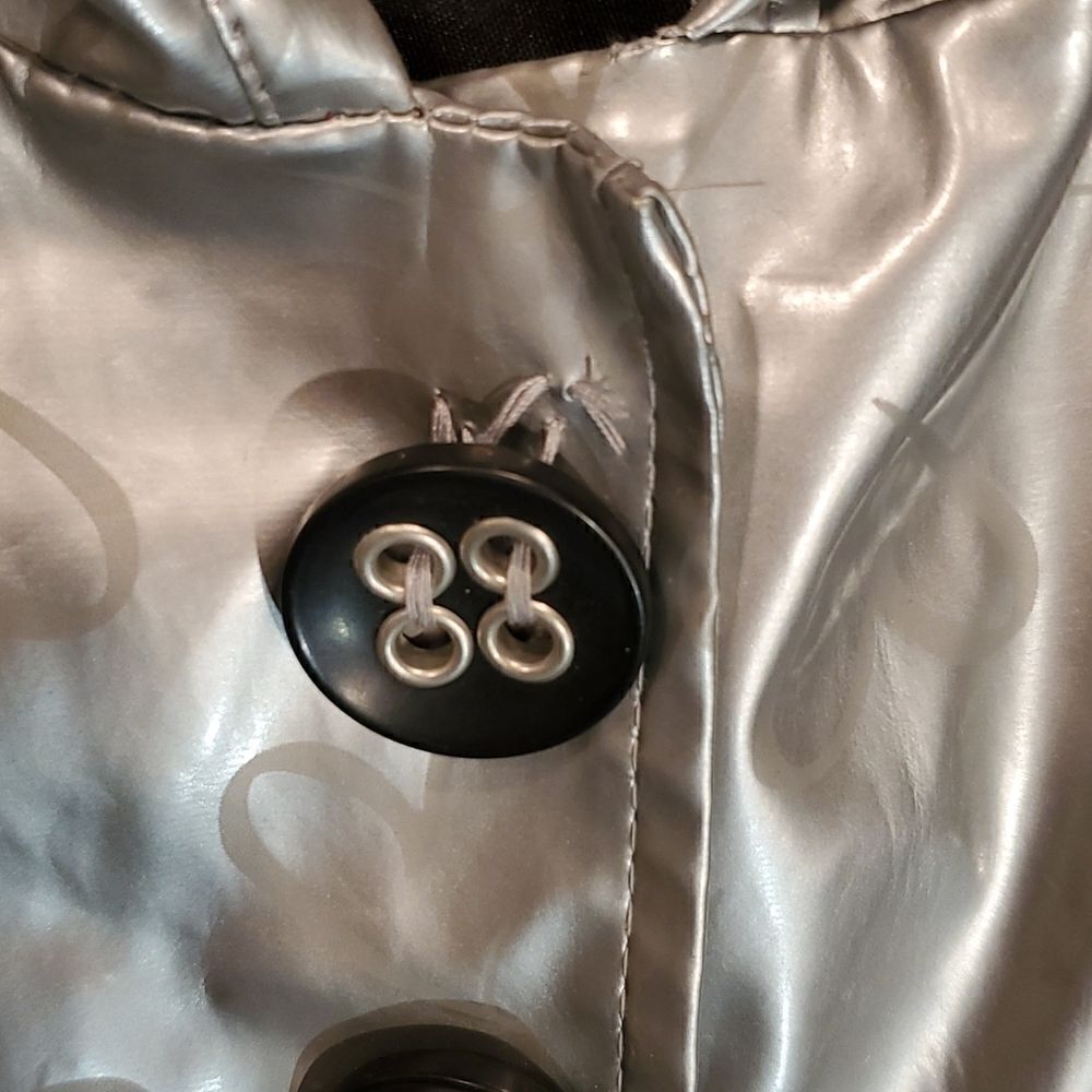 me jane kids girl's silver hooded button front raincoat - Picture 2 of 6